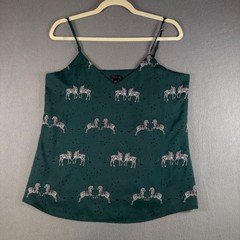 Ann Taylor Zebra Star Print Camisole Top Green V-Neck Adjustable Straps Small