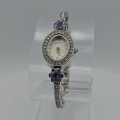 Anne Klein II Women's Silver Oval Quartz Watch Gem-Set Bezel Bracelet Flower