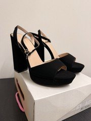 Anne Klein Women's Black Platform Strappy Open Toe Block Heel Buckle Sandals 6.5