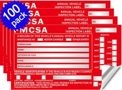 Annual Vehicle Inspection Label Sticker Aluminum FMCSA DOT 6" x 3.5". 100-PACK.