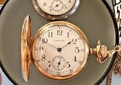 Antique 14K Solid Gold Waltham Ladies Diamond Pocket Watch + Orig Antique Chain