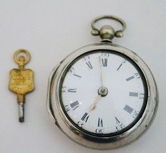 Antique 1772  verge square pillared fusee pair case silver pocket watch