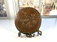 Antique 1800's Small Solid Copper Cake Pan Mold With Berry Design