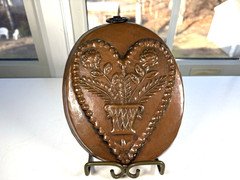 Antique 1800's Solid Copper Tin Lined Cake Pan Mold With Heart and Floral Design