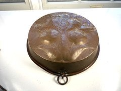 Antique 1800's Solid Copper Tin Lined Cake Pan Mold With Floral or Fruit Design