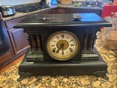 Antique 1904 Sessions Skeleton 4 Pillar Mantle Clock Lion Decoration Rare