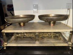 Antique 1935 Casa Arciello Argentinian Trebol Balance Scale-Marble-Brass-Glass