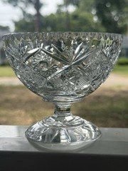Antique American Brilliant Cut Glass Compote Footed Bowl Hobstar Starburst 4.5"