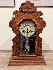 Antique Ansonia Carved Oak Gingerbread Mantel Clock - Victorian 8-Day, c. 1890s