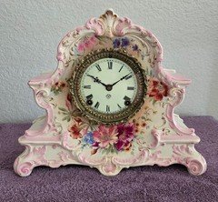 ANTIQUE ANSONIA PORCELAIN MANTEL CLOCK-ROYAL BONN-"LA NORD"-HAND PAINTED