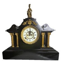 Antique Ansonia Slate Mantle Clock Late 1800's Fully Serviced Key And Pendulum
