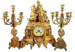 Antique bronze mantel clock with candelabra, France, bronze, AD. MOUGIN,...