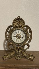 Antique Dauphin Koi Devil Fish Clamshell Ornate Brass Desk Clock