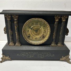 Antique E Ingraham Adrian Black Mantel Clock 4 Pillars Gilt Dial Vtg 1906
