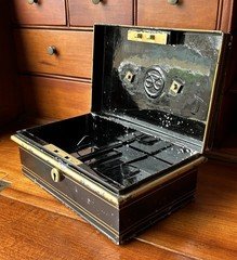 Antique English Hobbs & Co Toleware safety deposit box / Cash Box Victorian Era 