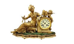 ANTIQUE France FIGURAL MANTEL CLOCK  pendulum bell  Moreau c.a 1885 "HARMONIE"
