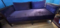 Antique French Hand carved oak daybed, purple velvet 