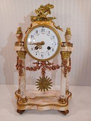 Antique FRENCH Portico BRASS Barrel & MARBLE CLOCK by VINCETI: 1890- on $$SALE!!