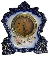Antique Gilbert Fern Porcelain Cobalt ￼Blue Clock Fully Serviced