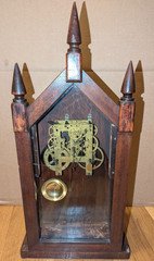 Antique Gothic Steeple Mantel Clock 22.5" Wood & Glass Untested Parts Or Repair