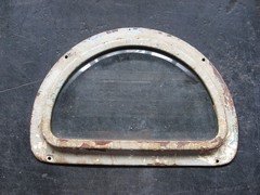 antique HALF ROUND BEVELED GLASS WINDOW 6x10" for TOLEDO COMPUTING BARREL SCALE