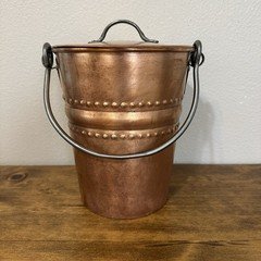 Antique Handled COPPER Berry Pail Picking Bucket w/ Lid Rivet Style HANDMADE