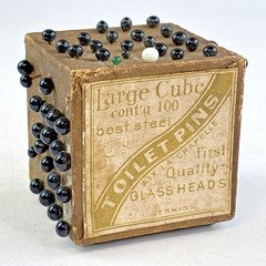 Antique Large Cube Toilet Pins Glass Heads Needle Case Made in Germany w/ 83 Pin