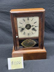Antique Mechanical Wooden Mantel Clock, Key Wind Pendulum, Sold As Is #1006