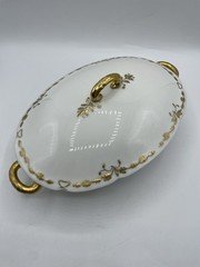 Antique Old Abbey Limoges Covered Soup Tureen Dish Latrille Freres Raised Gold