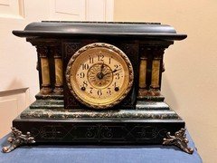 Antique Seth Thomas  Mantel Clock ~4 Column~Green Adamantine~Running Well