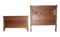 Antique Solid Cherry Carved Eastlake Full Size Headboard Set