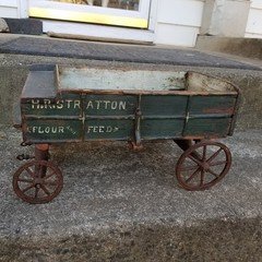 Antique TOY or SALESMANS SAMPLE Horse Drawn Wagon with Painted Vendor Info 19thC