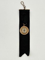 Antique Victorian Compass Watch Fob Pendant, Gold Filled, Black Ribbon, Working
