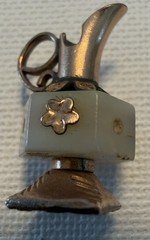 Antique Victorian Miniature Ewer Watch Fob Charm Mother of Pearl Rose Gold Fille