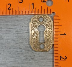 Antique Victorian Ornate Key Hole Plate Cover Escutcheon Solid  Brass 1" x 1.5"
