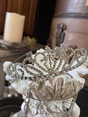 Antique Vintage 1960s PAGEANT 3” Tiara Crown Prong Set Rhinestones Combs Wedding