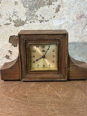 Antique Wooden Cased Mantle Alarm Clock  for Spares or Repair