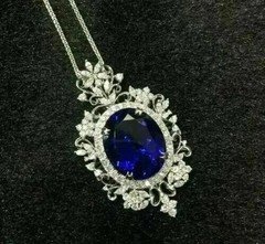 Art Deco Style Lab Created Sapphire & Diamond Wedding 14K White Gold FN Pendant