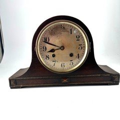 Art Deco Tambour Mantel Clock, Wood Case, Mechanical, With Key, Winds & Ticks