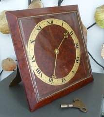 Asprey Clock Art Deco Easel Stand 8 Day French Drum Movement Burl Wood Square