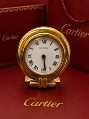 Authentic Cartier Pendulette  Ronde Gold Plated Quartz Clock Made in France
