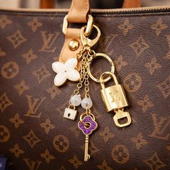 Authentic Louis Vuitton Gold Padlock with Unbranded Keychain, Bagcharm, Keycharm