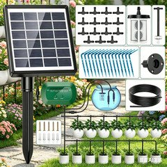 Automatic Solar Drip Irrigation System,Watering Kit for 15 Pots with 49ft Hose