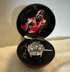 Avon Michael Jordan Quartz Wristwatch Black Leather Band SS Case w/ Box