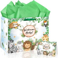 Baby Jungle Animals Gift Bag Green Welcome Baby Gift Bag Safari Baby Shower Wild