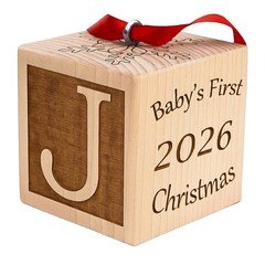Baby's First Christmas Ornament (Any Year), Personalized Engraved Wooden Block