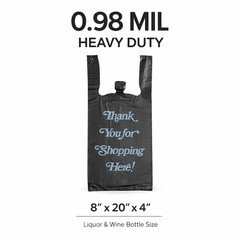 Bags Black "Italic Thank You" Heavy-Duty Plastic Liquor  8" x 20" x 4" .98 Mil