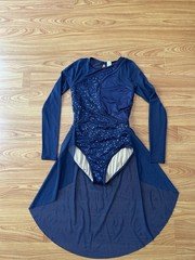 Balera Women’s Navy Blue Sequin Mesh Long Sleeve Dance Dress Leotard Outfit