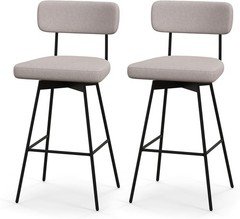 Bar Stools Set of 2 29” Upholstered Bar Height Chairs with Back 360° Swivel Bar