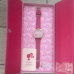 Barbie Quartz Analog Wristwatch Pink Leather Strap Gold-Tone w/ Box & Papers